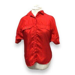 Laura M. Women’s Vintage 80s Short Sleeve Button Up Shirt Retro Shiny Collared L